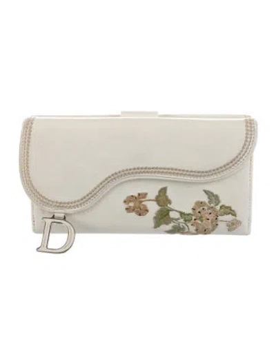 Pre-owned Dior 2005 Leather Continental Wallet In White
