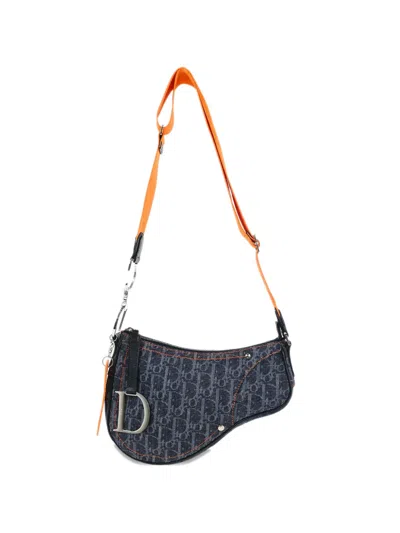 Pre-owned Dior 2005 Saddle Denim Shoulder Bag In Blue