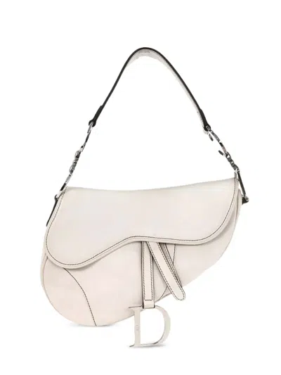Pre-owned Dior 2005 Saddle Leather Shoulder Bag In White