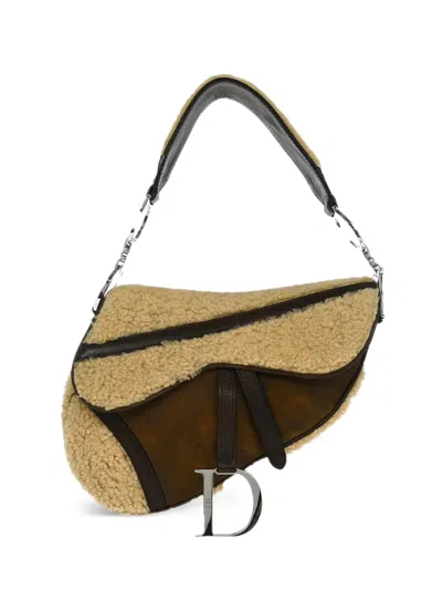 Pre-owned Dior 2005 Saddle Shearling Tote Bag In Neutral