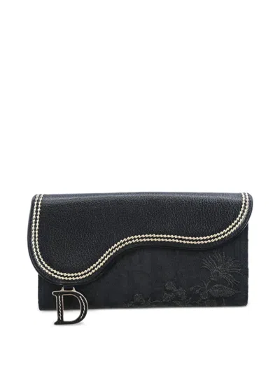 Pre-owned Dior 2005 Trotter Embroidered-detail Wallet In Black