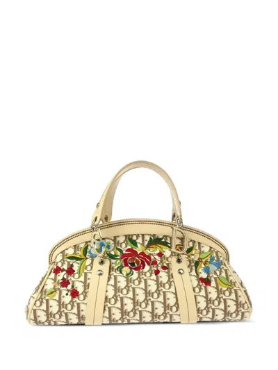 Pre-owned Dior 2005 Trotter Floral Tote Bag In Neutral