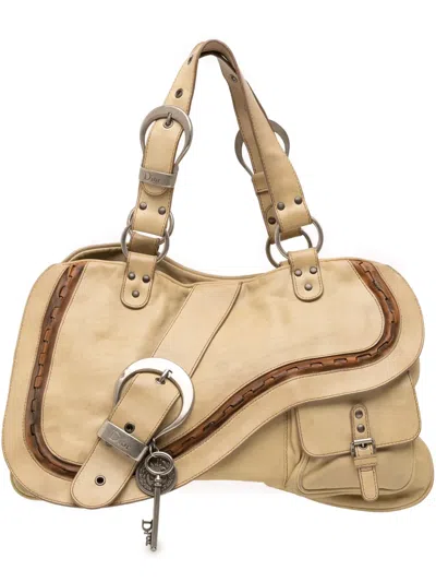 Pre-owned Dior 2006 Calfskin Gaucho Double Saddle Shoulder Bag In Brown