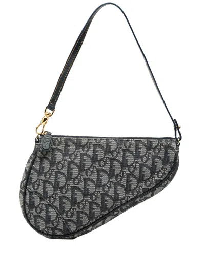 Pre-owned Dior 2006 Mini Issimo Canvas Saddle Pochette Shoulder Bag In Blue