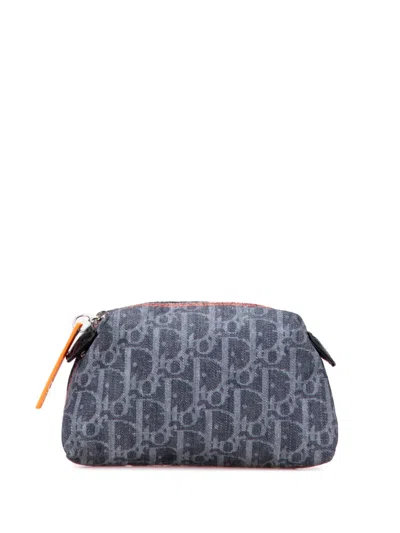 Pre-owned Dior 2006 Oblique Denim Flight Cosmetic Pouch In Blue