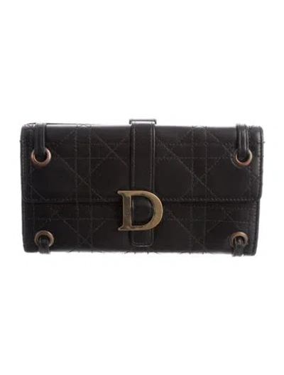 Pre-owned Dior 2007 Cannage Pattern Wallet In Black