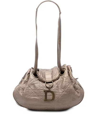 Pre-owned Dior 2007 Lambskin Cannage Drawstring Hobo Bag In Brown