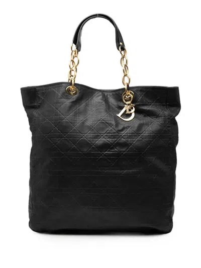 Pre-owned Dior 2007 Large Lambskin Cannage Lady  Soft Shopping Tote Bag In Black