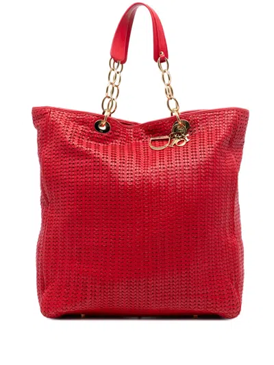 Pre-owned Dior 2007 Large Woven Lambskin Lady  Soft Shopping Tote Bag In Red