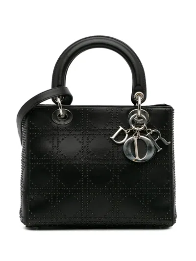 Pre-owned Dior 2007 Medium Calfskin Cannage Studded Lady  Satchel In Black
