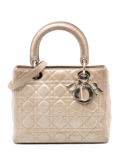 Pre-owned Dior 2007 Medium Iridescent Lambskin Cannage Lady  Satchel In Gold