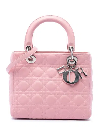 Pre-owned Dior 2007 Medium Lambskin Cannage Lady  Satchel In Pink