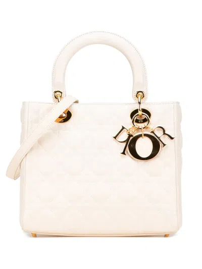 Pre-owned Dior 2007 Medium Lambskin Cannage Lady  Satchel In White