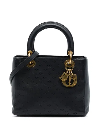Pre-owned Dior 2007 Medium Perforated Calfskin Flower Lady  Satchel In Black