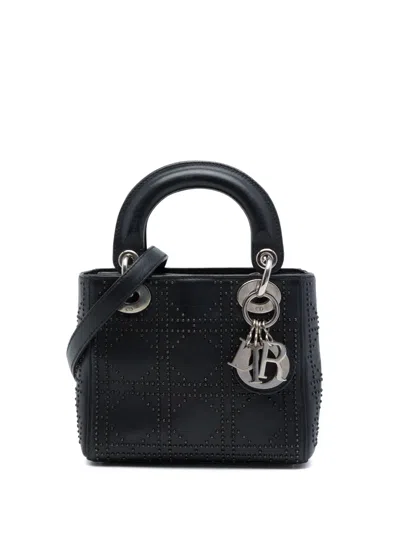 Pre-owned Dior 2007 Mini Calfskin Cannage Studded Lady  Satchel In Black