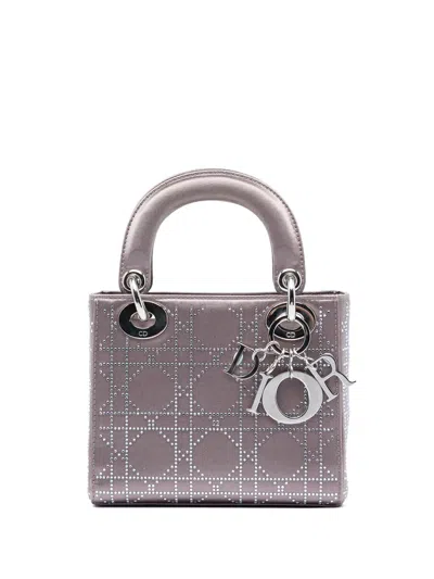 Pre-owned Dior 2007 Mini Satin Cannage Crystal Embellished Lady  Satchel In Grey