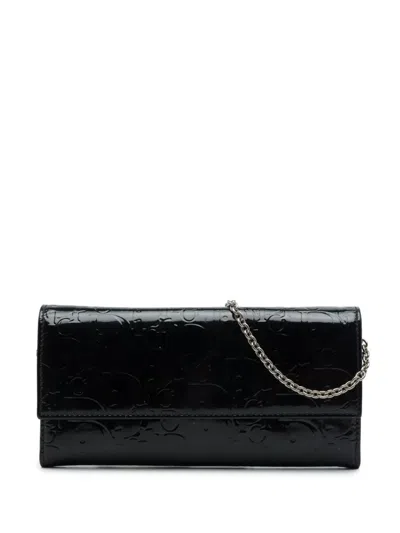 Pre-owned Dior 2007 Oblique Patent Leather Wallet On Chain Crossbody Bag In Black