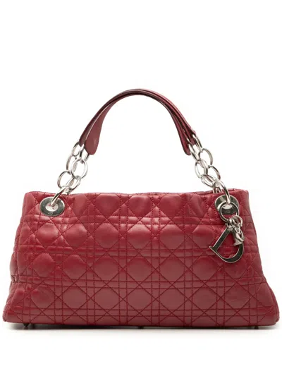 Pre-owned Dior 2007 Small Lambskin Cannage Lady  Soft Shopping Tote Bag In Red