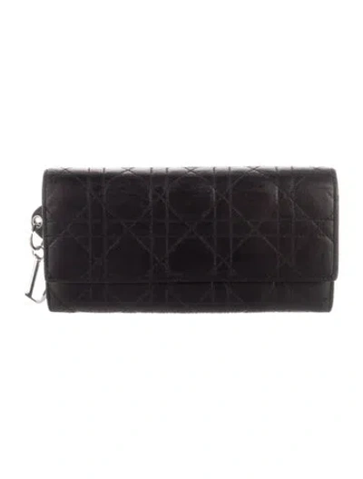 Pre-owned Dior 2008 Cannage Pattern Continental Wallet In Black