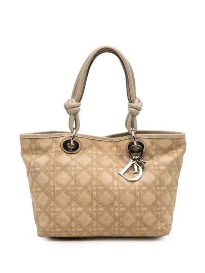 Pre-owned Dior 2008 Canvas Cannage Print Cherie Tote Bag In Brown