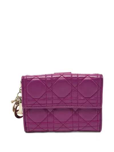 Pre-owned Dior 2008 Lady  Quilted Leather Wallet In Purple