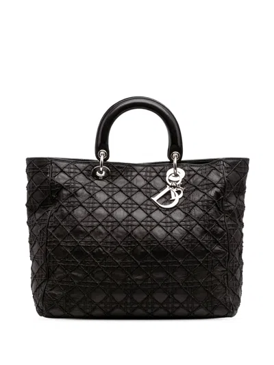 Pre-owned Dior 2008 Lambskin Cannage Lady  Soft Tote Bag In Black