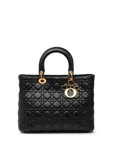 Pre-owned Dior 2008 Large Lambskin Cannage Lady  Satchel In Black