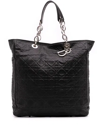 Pre-owned Dior 2008 Large Lambskin Cannage Lady  Soft Shopping Tote Bag In Black