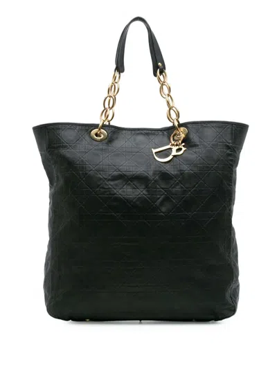 Pre-owned Dior 2008 Large Lambskin Cannage Lady  Soft Shopping Tote Bag In Black