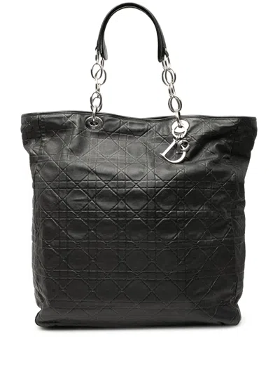 Pre-owned Dior 2008 Large Lambskin Cannage Lady  Soft Shopping Tote Bag In Black