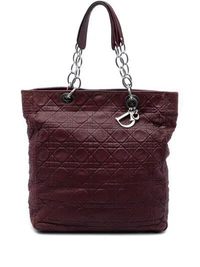 Pre-owned Dior 2008 Large Lambskin Cannage Lady  Soft Shopping Tote Bag In Red