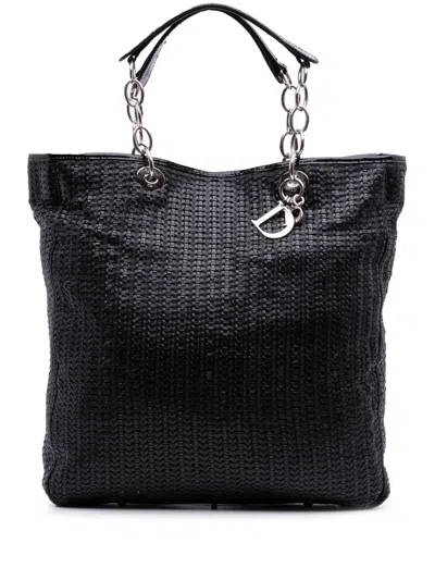 Pre-owned Dior 2008 Large Woven Lambskin Lady  Soft Shopping Tote Bag In Black