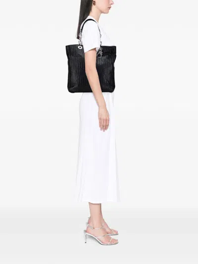 Pre-owned Dior 2008 Large Woven Lambskin Lady  Soft Shopping Tote Bag In Black