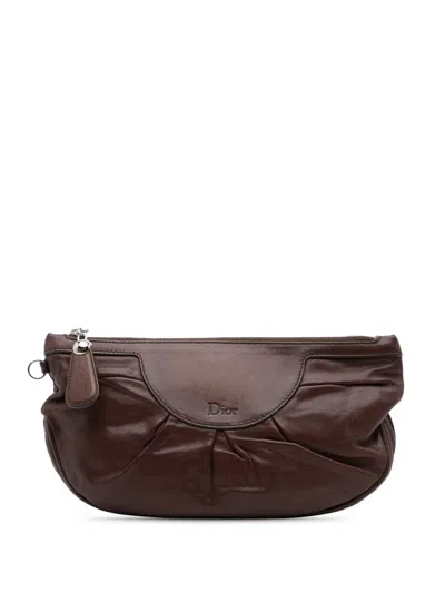 Pre-owned Dior 2008 Leather Babe Clutch Bag In Brown