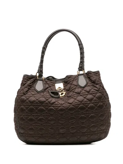Pre-owned Dior 2008 Nylon Cannage Lovely Shopper Tote Bag In Brown