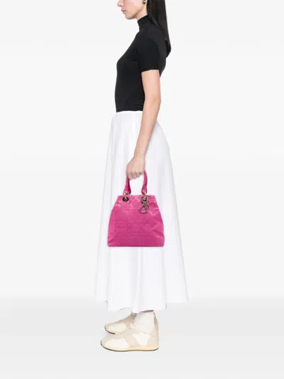 Pre-owned Dior 2008 Small Canvas Cannage Lady  Soft Shopping Tote Bag In Pink