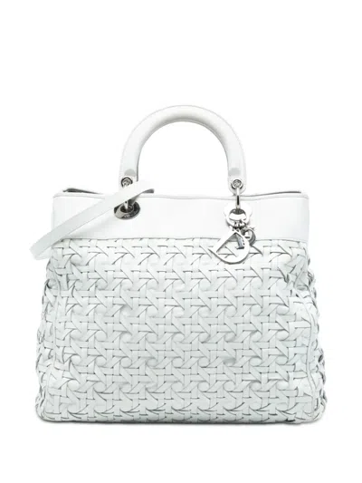 Pre-owned Dior 2008 Woven Lambskin Lady  Avenue Tote Satchel In White