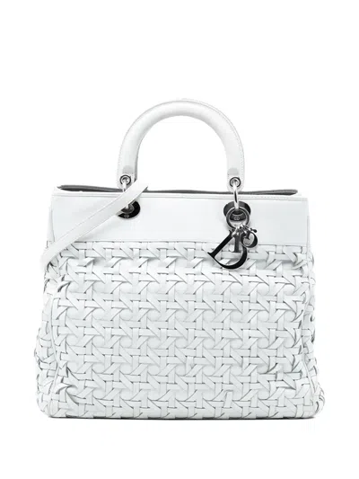 Pre-owned Dior 2008 Woven Lambskin Lady  Avenue Tote Satchel In White