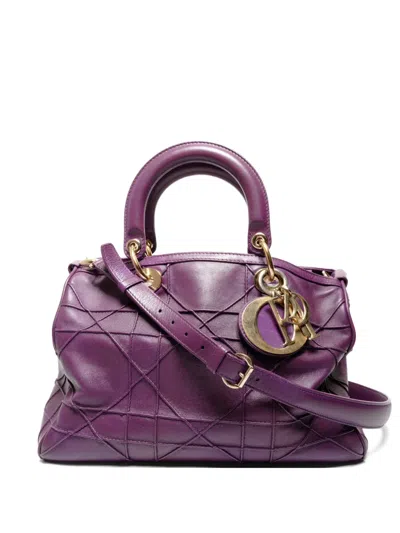 Pre-owned Dior 2009 Cannage Leather Tote Bag In Purple
