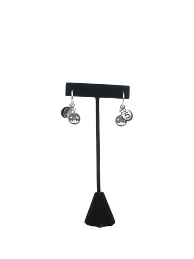 Pre-owned Dior 2009 Cc Brass No 5 Charms Drop Push Back Earrings Costume Earrings In Silver