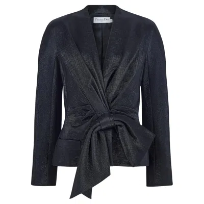 Pre-owned Dior 2009 Christian  Metallic Black Bar Jacket With Bow Front