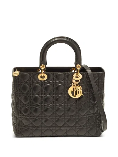 Pre-owned Dior 2009 Large Lady  Cannage Tote Bag In Black