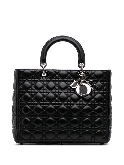 Pre-owned Dior 2009 Large Lambskin Cannage Lady  Satchel In Black