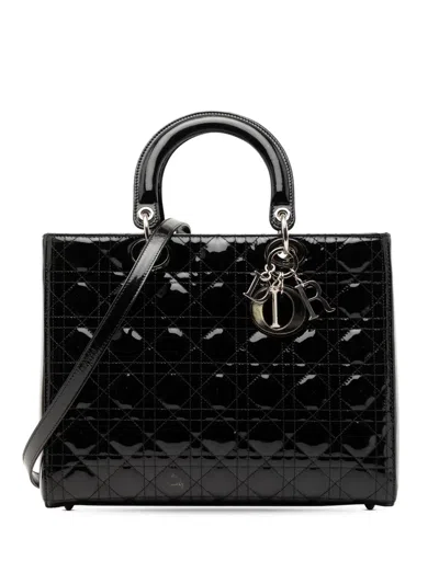 Pre-owned Dior 2009 Large Patent Cannage Lady  Satchel In Black