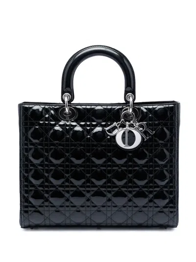 Pre-owned Dior 2009 Large Patent Cannage Lady  Satchel In Black