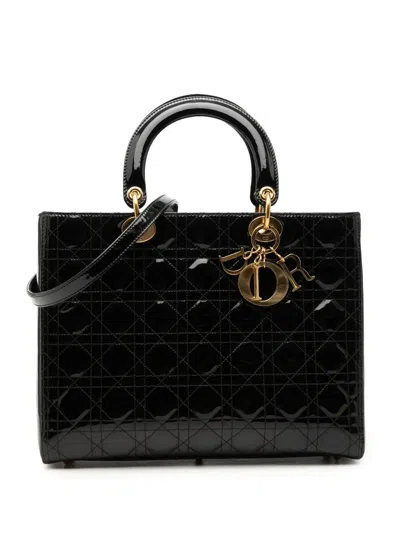 Pre-owned Dior 2009 Large Patent Cannage Lady  Satchel In Black