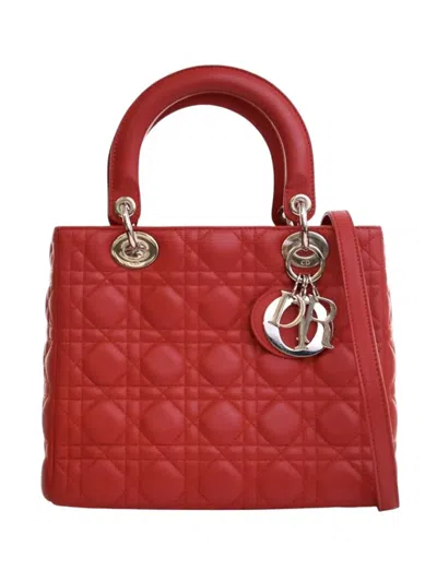 Pre-owned Dior 2009 Medium Lambskin Cannage Lady  Satchel In Red