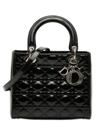 Pre-owned Dior 2009 Medium Patent Cannage Lady  Satchel In Black