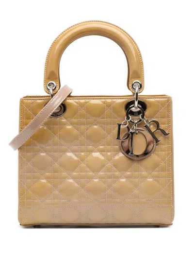 Pre-owned Dior 2009 Medium Patent Cannage Lady  Satchel In Brown