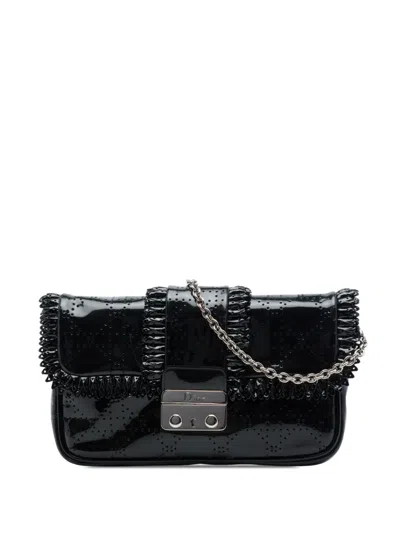 Pre-owned Dior 2009 Perforated Patent Cannage New Lock Ruffle Pouch Crossbody Bag In Black